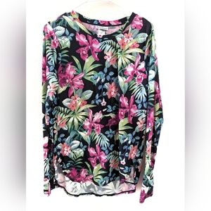 Tommy Bahama Floral Long Sleeve Swim Cover-Up Rash Guard Large Orchid Garden